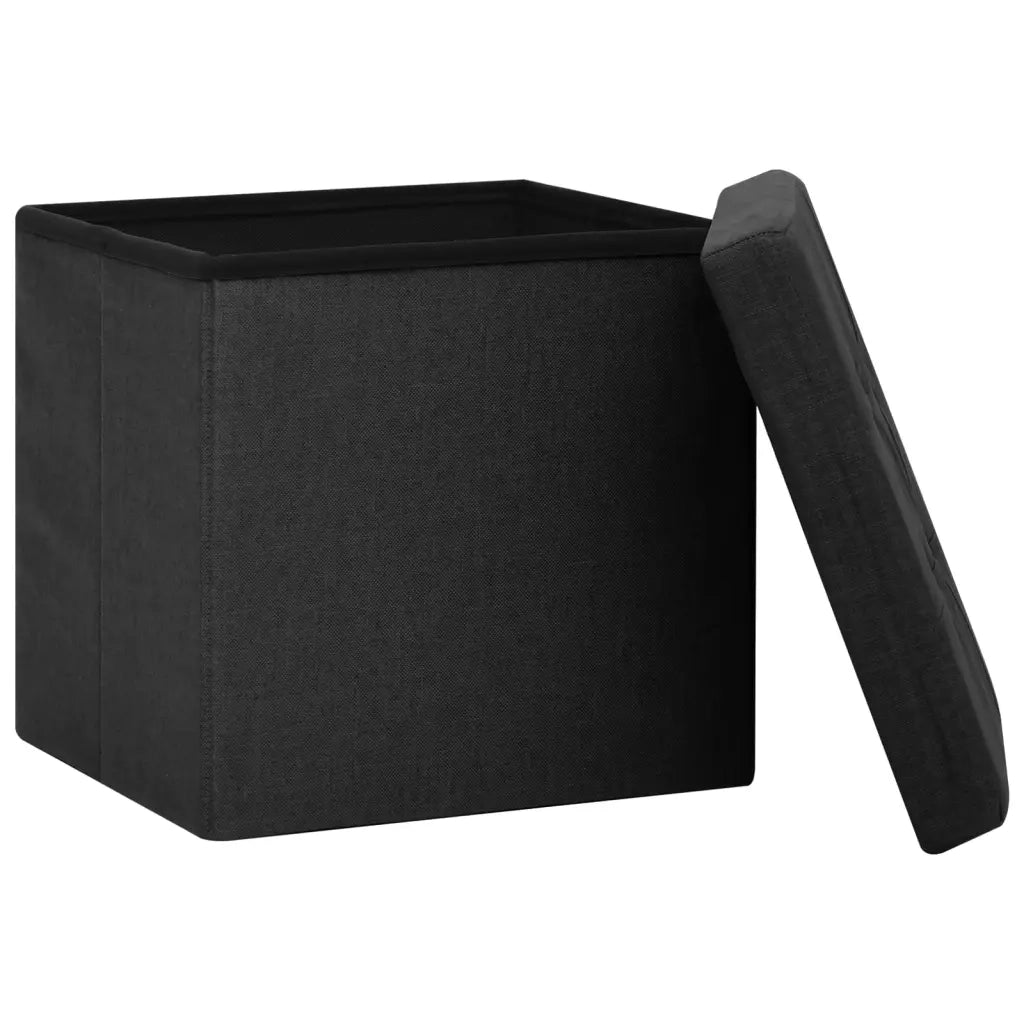 Sgabello con Contenitore Pieghevole Nero in Simil Lino 338763