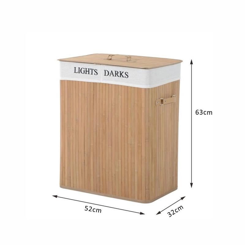 CESTA PORTABIANCHERIA IN BAMBÙ CON COPERCHIO E FODERA RIMOVIBILE 52 X 32 X 63 CM