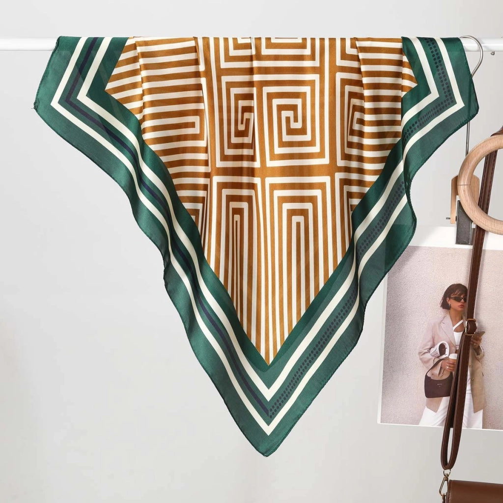 Sciarpa da donna in seta verde stampata, stile coreano, alla moda e versatile, sciarpa/fascia per il collo decorativa.