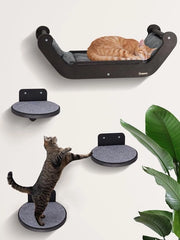 Set di Parete per Gatti con Mobili in Legno, Letto per Gatti e 3 Gradini, Trappola per Gatti e Parete di Gioco per Sonno, Gioco e Arrampicata