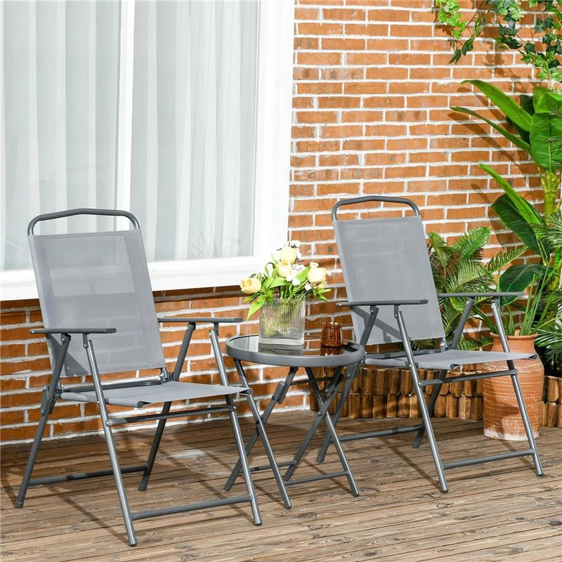 SET DA GIARDINO 3 PEZZI CON 2 SEDIE 53.5X64X93 CM E TAVOLINO DA CAFFÈ Ø45X50 CM, IN METALLO, GRIGIO CHIARO