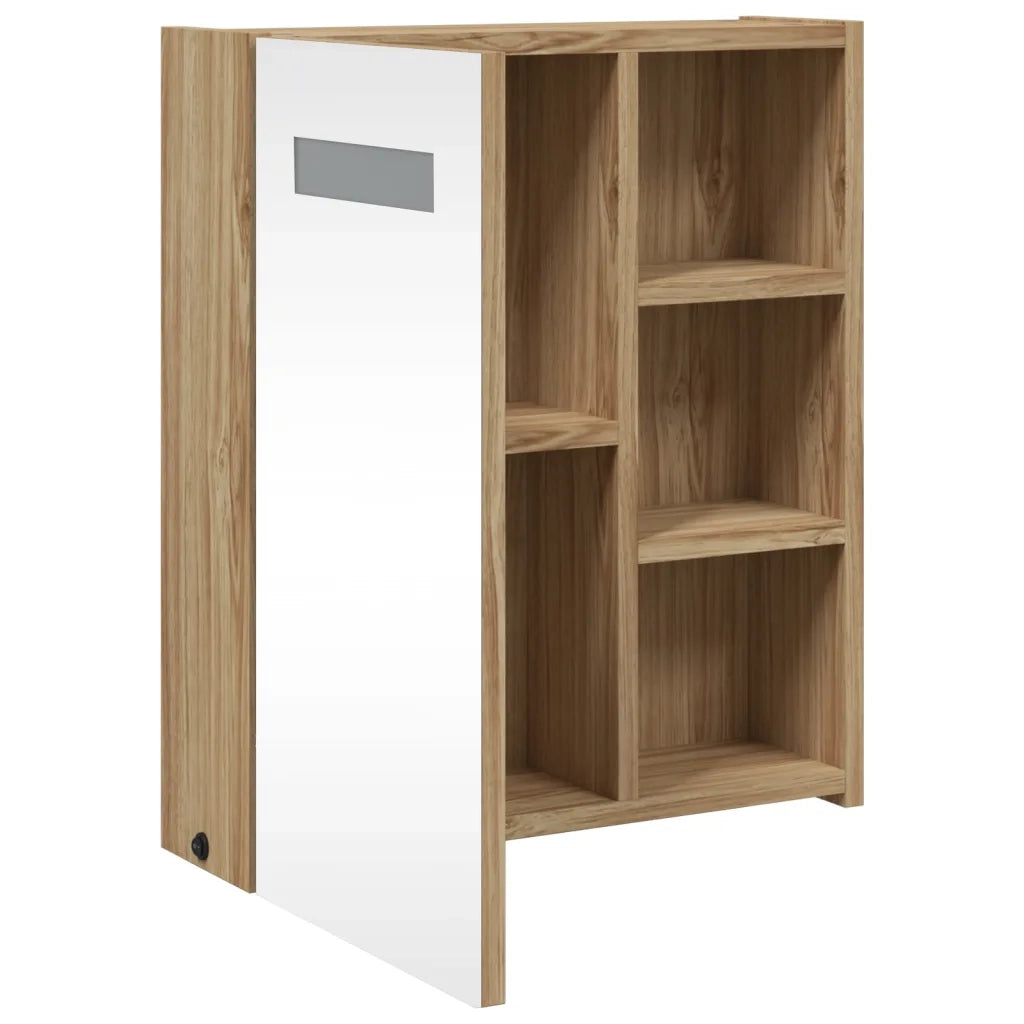 Armadietto Bagno con Specchio e LED-Mobiletto a specchio Rovere 45x13x52 cm