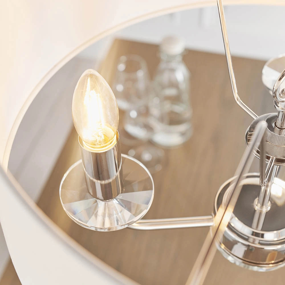 Lampadario 3 luci Nixon nichel chiaro paralumi bianchi E14