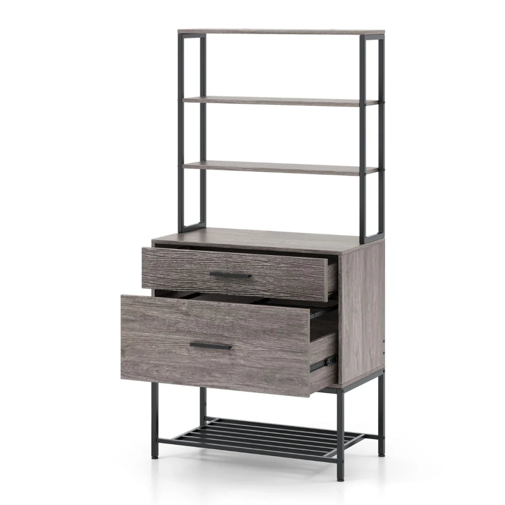 Mobiletto portadocumenti con stazione di ricarica 75 x 40 x 156 cm moderno contenitore ottimale con libreria legno ingegnerizzato grigio 20_0010214