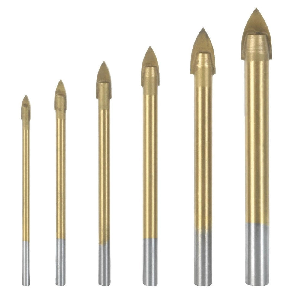 Trade Shop - Set 6 Punte Ad Alette Per Vetro E Ceramica Per Trapano 3/4/5/6/8/10 Mm -