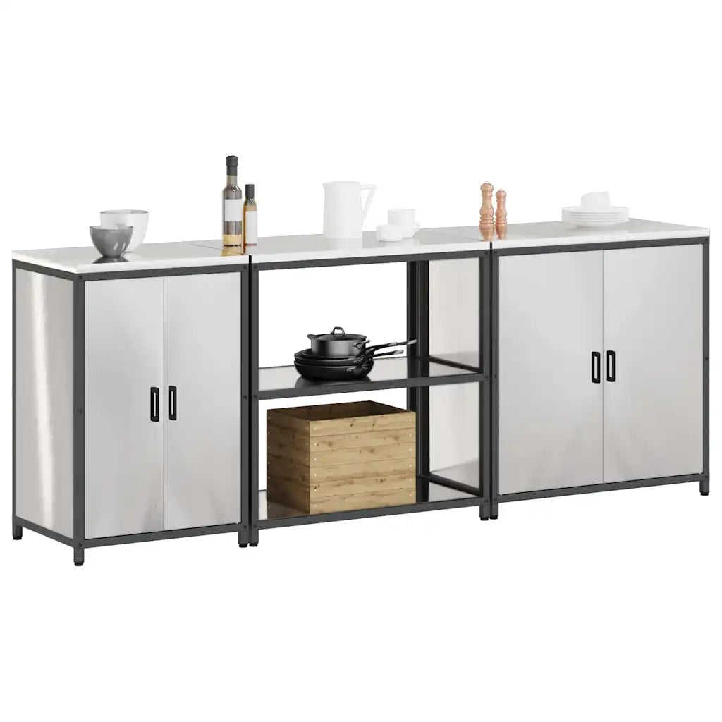 vidaXL Set di Stoccaggio per Cucina 3 pcs Argento 240 x 50 x 92 cm