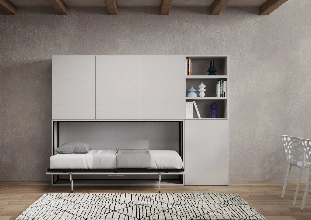 Letto Singolo a Scomparsa Composizione F Kando H194,4 Bianco Frassino
