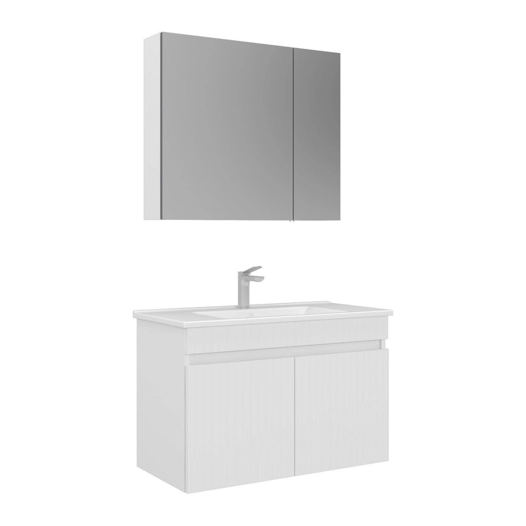 Set mobile lavabo con specchio (2 pezzi) "Tivoli 85" - 85 x 45 x 57 cm - Bianco opaco