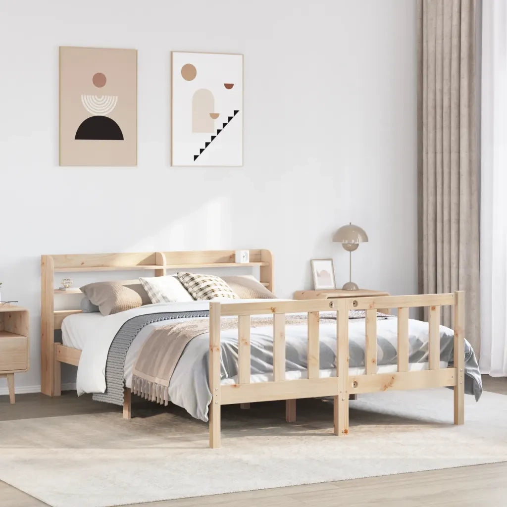 Letto senza Materasso-Struttura Letto 135x190 cm in Legno Massello di Pino 139814