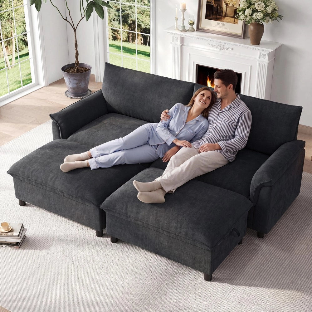 Divano angolare Cloud ¨C Minimal ¨C nero velluto 216x82x77 cm con poggiapiedi