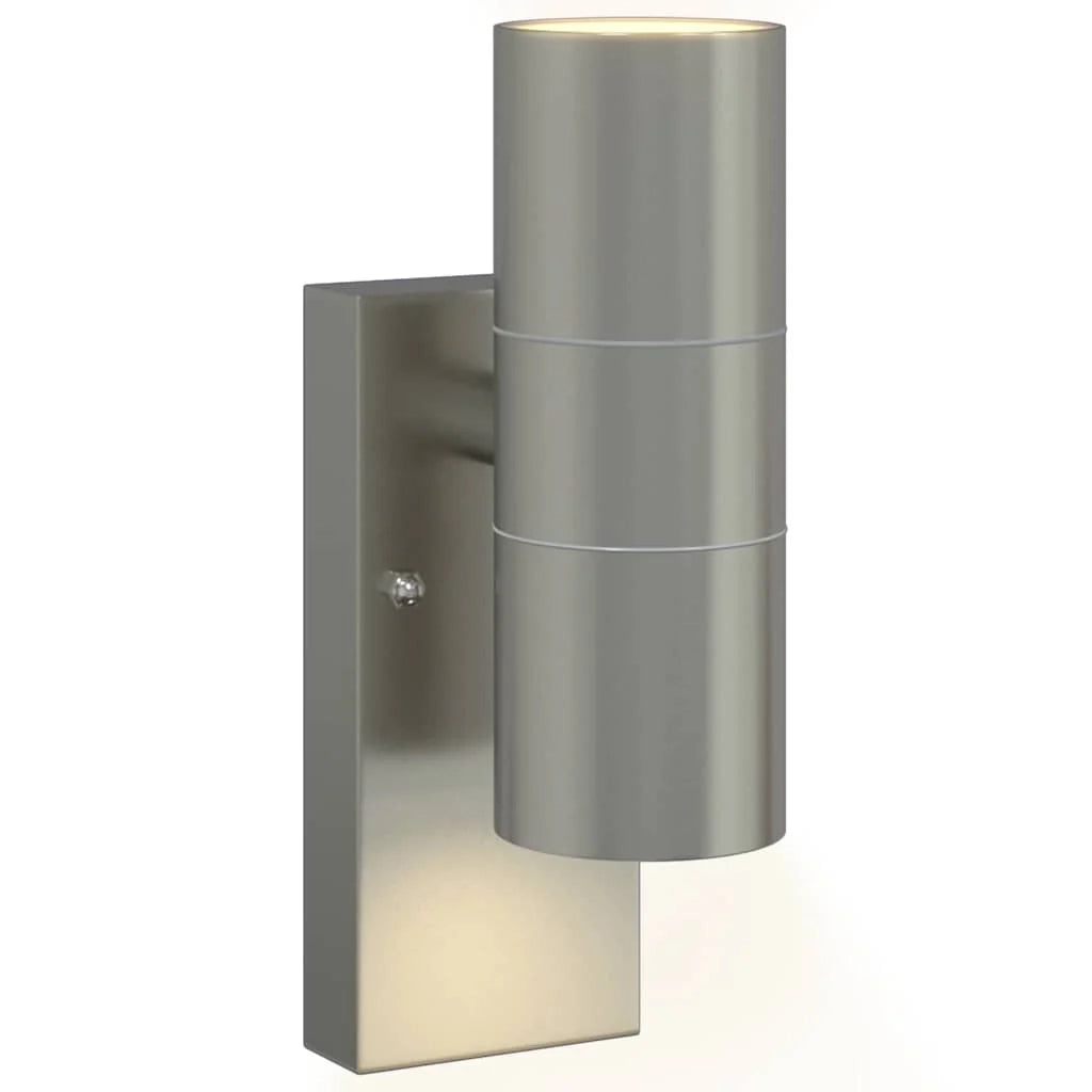 Set di 2 applique da giardino cilindriche moderne 7 x 10 x 22 cm in acciaio inox argento 02_0056540