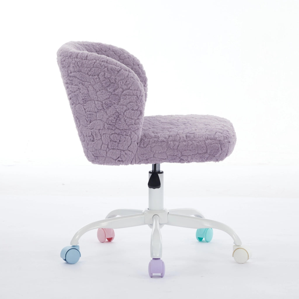 Sedia da ufficio in pelliccia sintetica con altezza regolabile, girevole a 360° e ruote silenziose viola