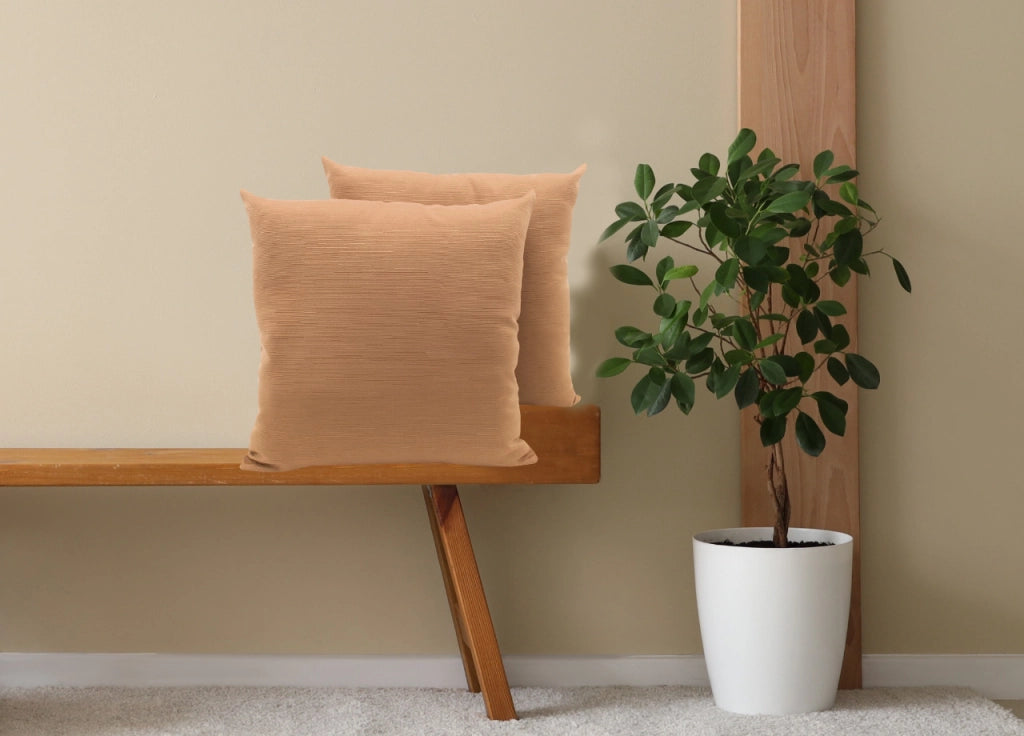 Coppia Cuscini Arredo Imbottiti Tessuto Ottoman In Tinta Unita Biscotto 36 - 40x40 - Biscotto 36