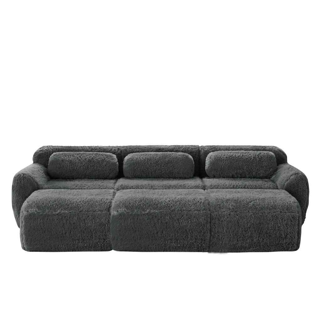 Divano modulare senza struttura in tessuto plush; 291x179x73 cm; grigio