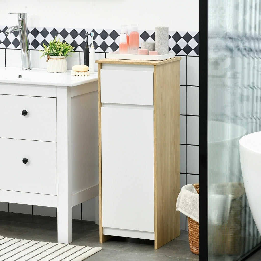 Mobile Bagno con Cassetto e Armadietto con Ripiano Regolabile Interno, in MDF, 32.6x30x90 cm
