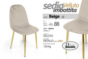SET 4 SEDIE IN VELLUTO IMBOTTITE CON GAMBE ORO COLORE BEIGE 52 X 44 X 88H CM