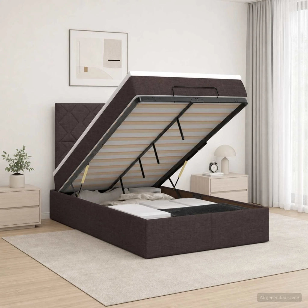 Letto Ottomano con Materasso e LED Marrone Scuro 120 x 190 cm 3458141