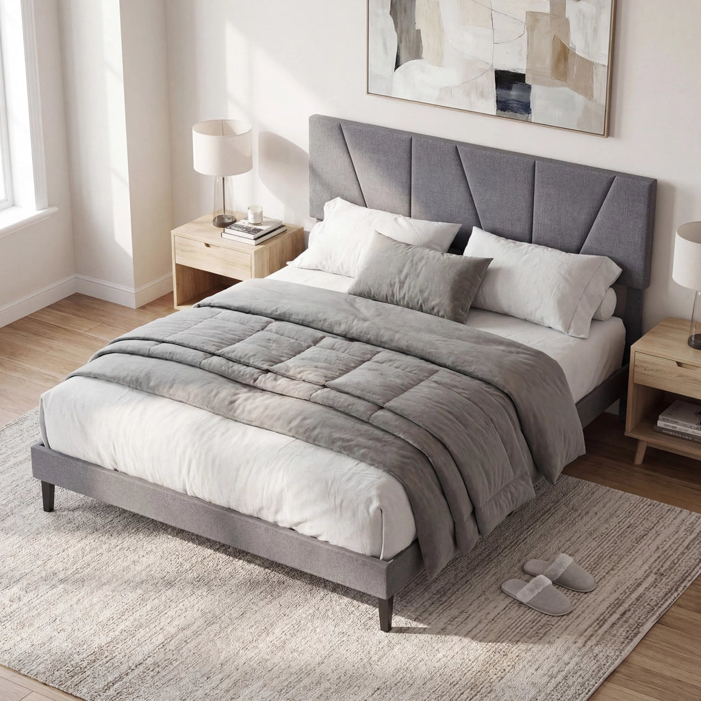Struttura letto matrimoniale piattaforma silenziosa con testiera regolabile in altezza, Letto piattaforma rivestita in lino 160*200 cm Grigio scuro