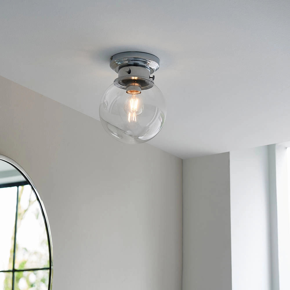 Plafoniera bagno minimal sfera vetro cromo E27 IP44