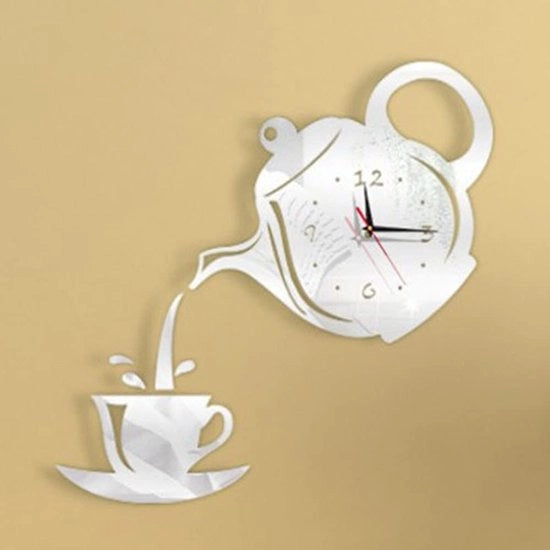 Orologio da Parete Moderno con Specchio Orologio da Parete 3D Orologio da Parete con Funzione di Orologio per la Cucina per la Casa Ristorante Ufficio Hotel (Argento)