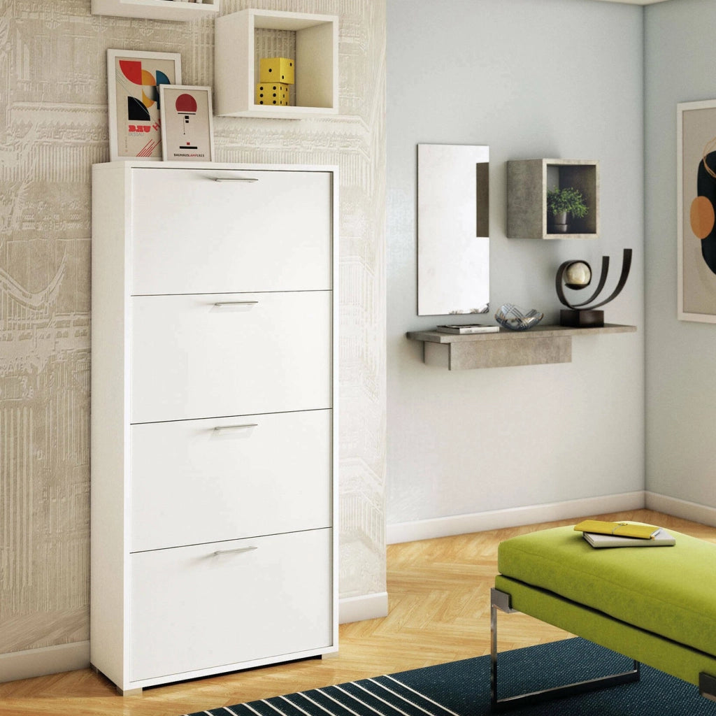 Mobile Portascarpe Adeindein, Scarpiera 24 Paia Made in Italy, 67x28x147h cm Bianco