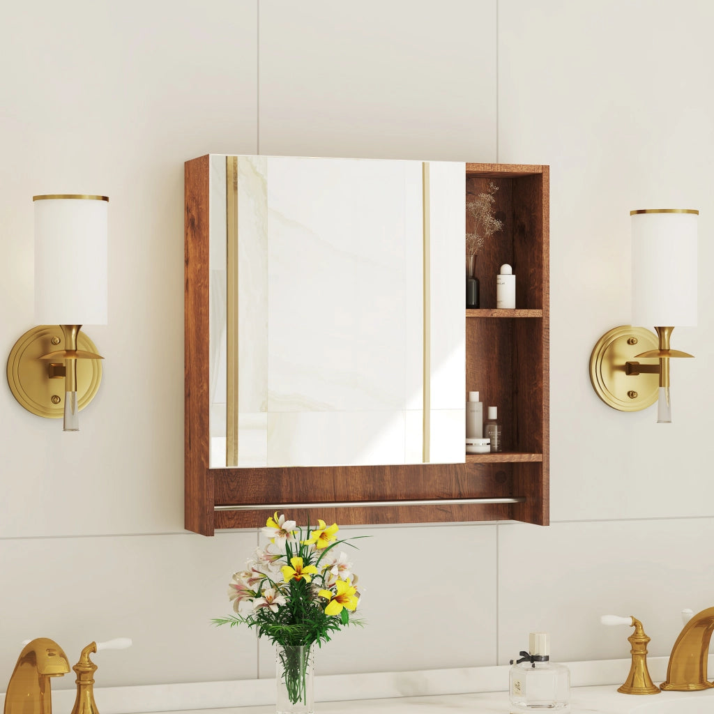 ARMADIO BAGNO Con specchio e ripiani aperti Noce MDF