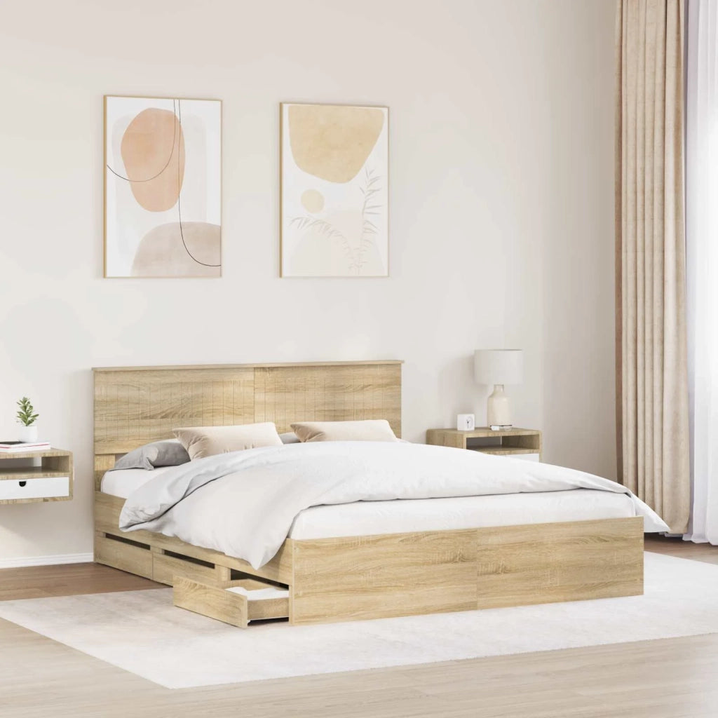 Struttura del letto con cassetto-Giroletto con contenitore-Rete del Letto Rovere Sonoma 160 x 200 cm 703616