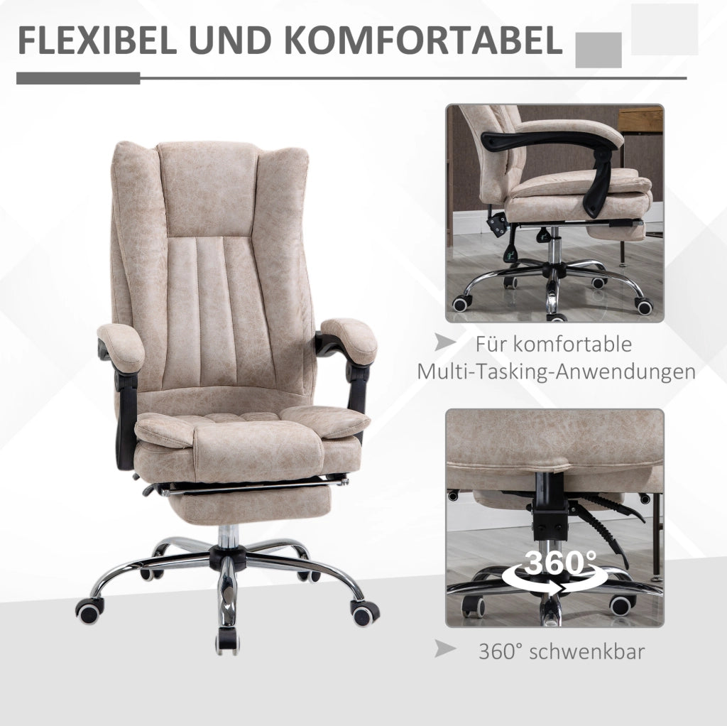 Sedia da ufficio ergonomica reclinabile beige con poggiapiedi