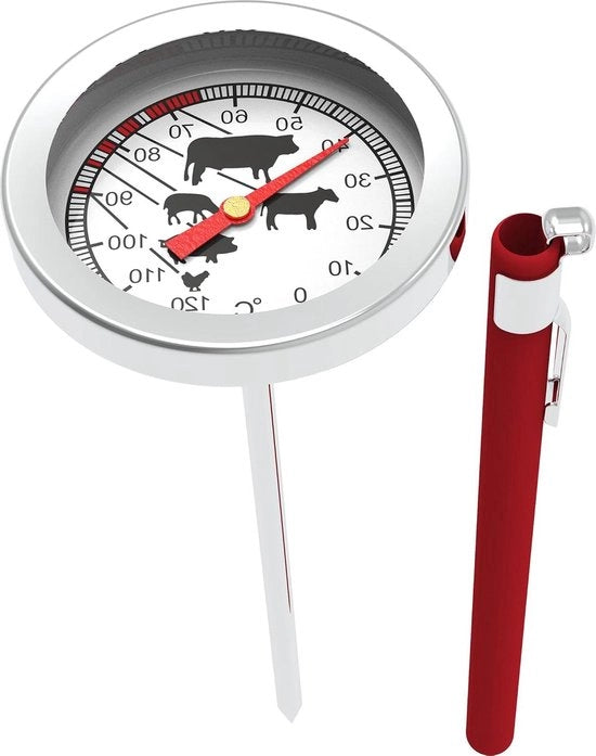 Termometro per carne 0-120°C, termometro per griglia e cottura in acciaio inossidabile per forno BBQ e griglia con custodia