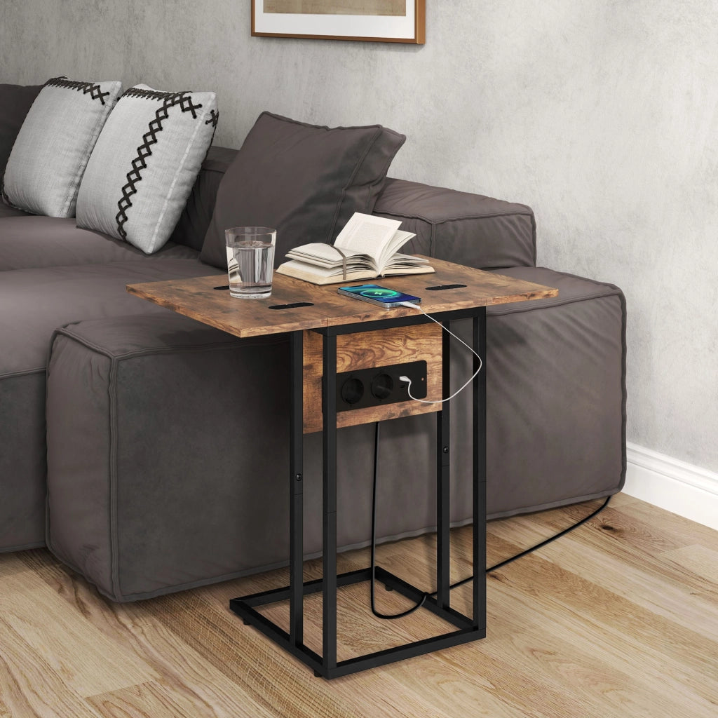 Tavolino pieghevole con USB ¨C ZephMum ¨C Marrone, Metallo, 39x29x57 cm