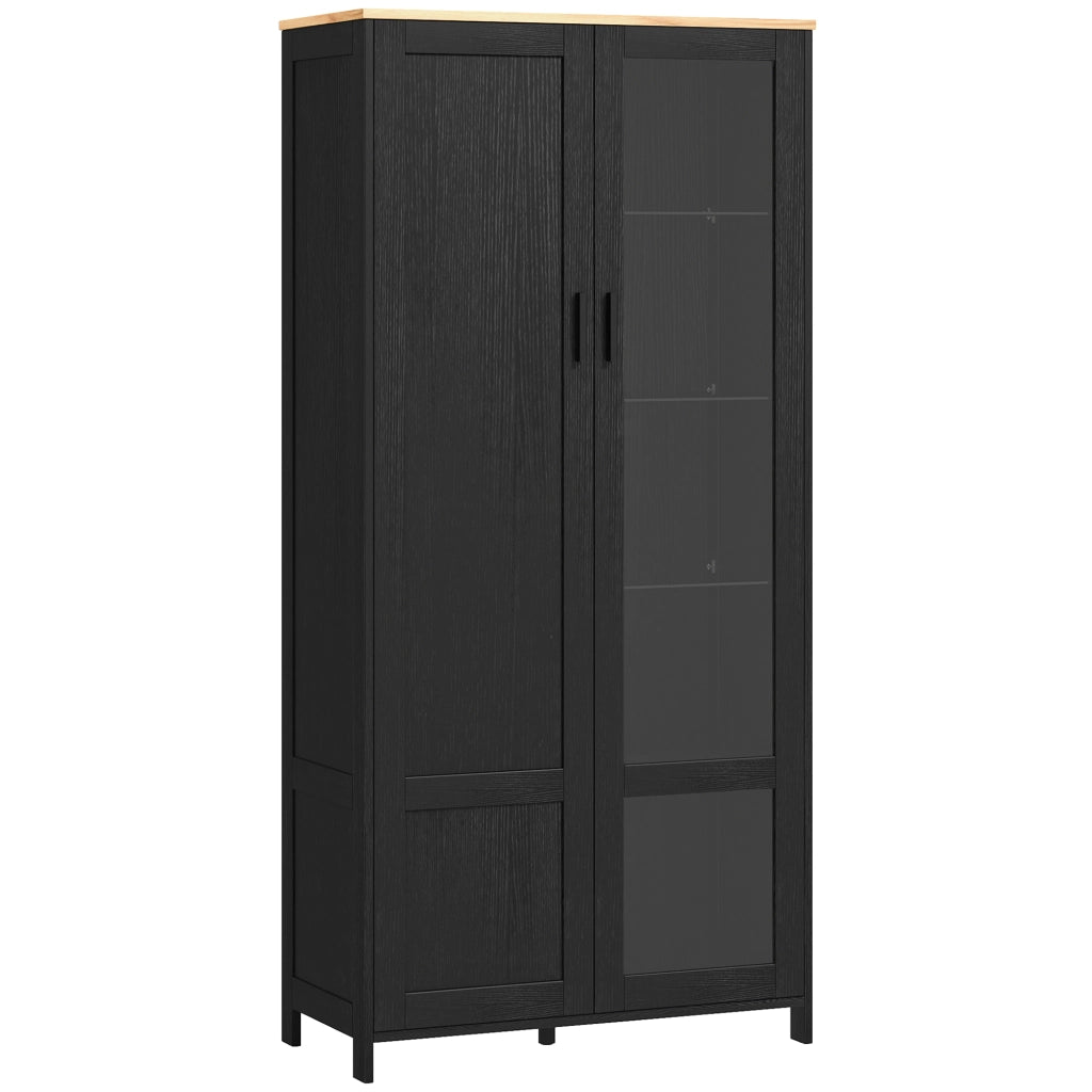 Credenza con vetrina ¨C Xylo ¨C 9 scomparti ripiani regolabili 76x36x160 cm nero