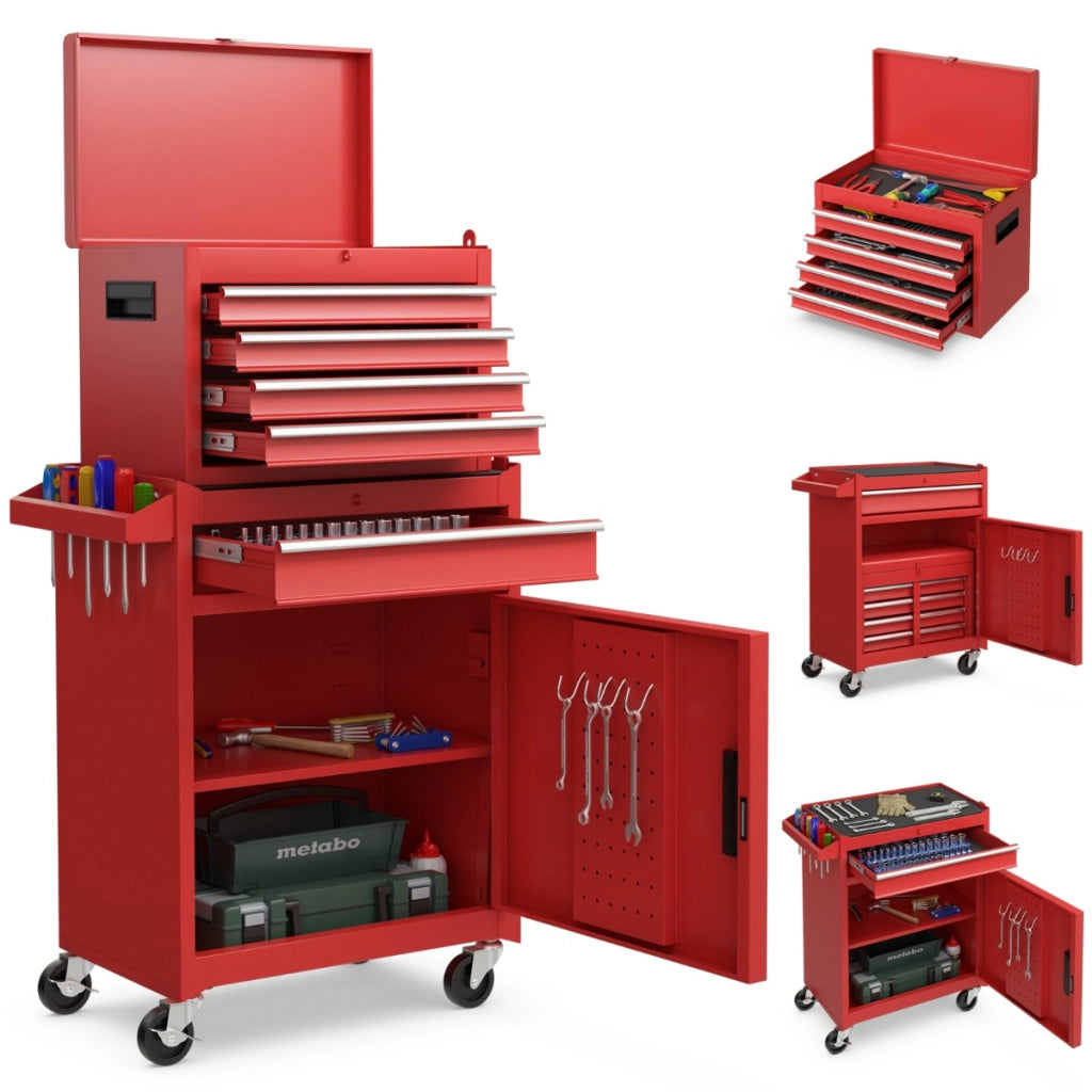 Cassettiera portautensili a 5 cassetti, Armadio portautensili con ruote bloccabili ripiano regolabile Rosso-Deposito utensili Tool