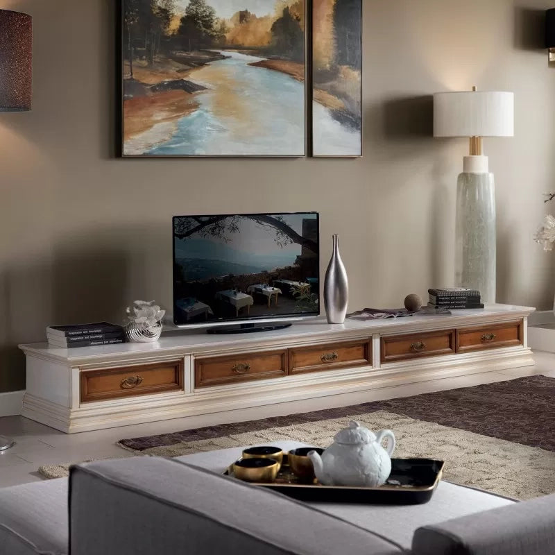 Parete attrezzata porta tv legno shabby bianco noce 298x56 (1230) - Mobili 2G