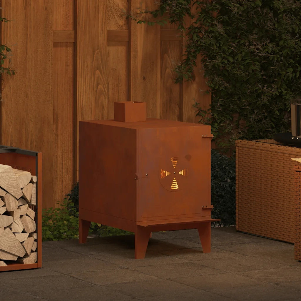 Stufa da Campeggio-Stufa a Legna 35x50x60 cm in Acciaio Corten