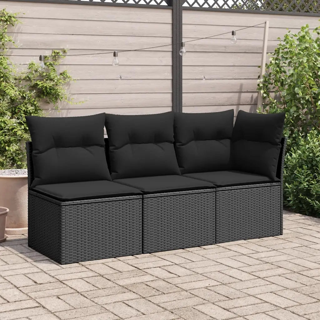 Divano da giardino angolare con cuscini nero in polyrattan 365985