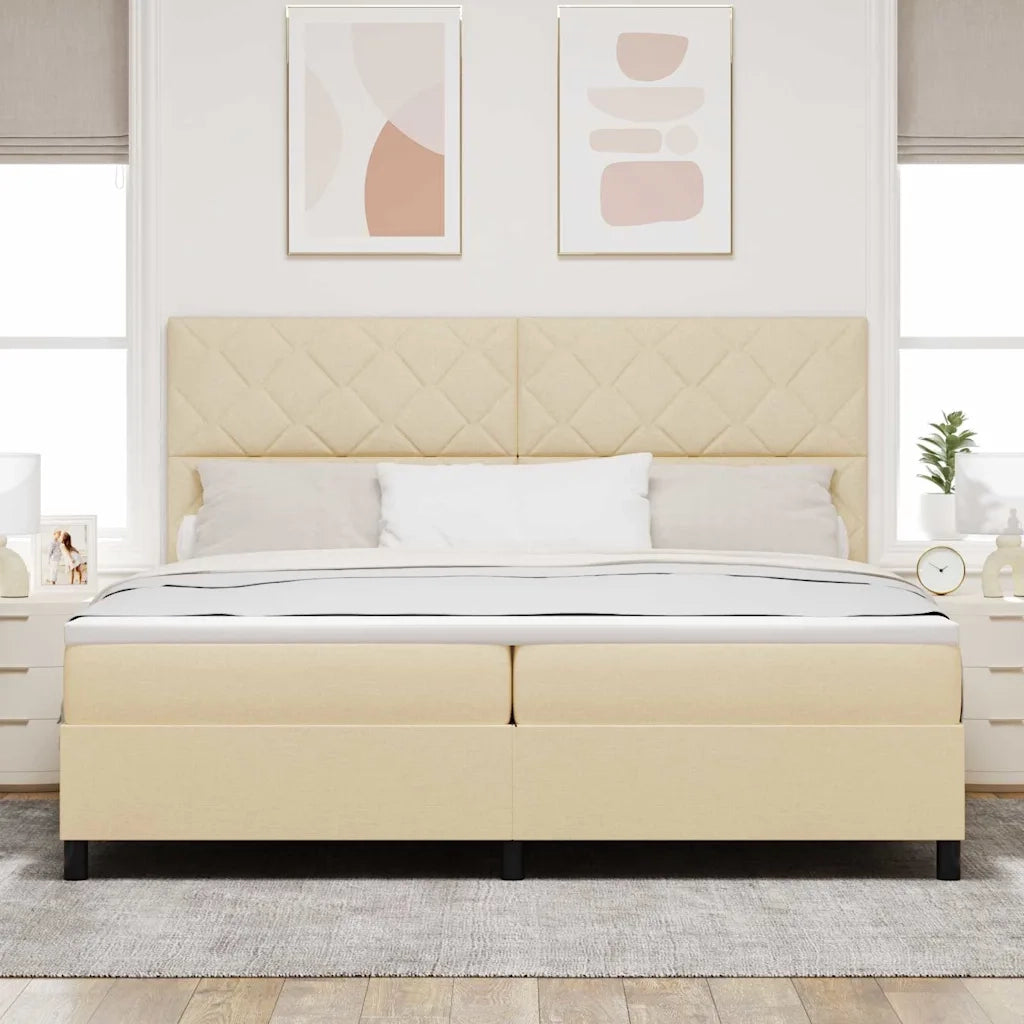 Letto a molle con materasso con led Crema 200 x 200 cm Tessuto 3342975