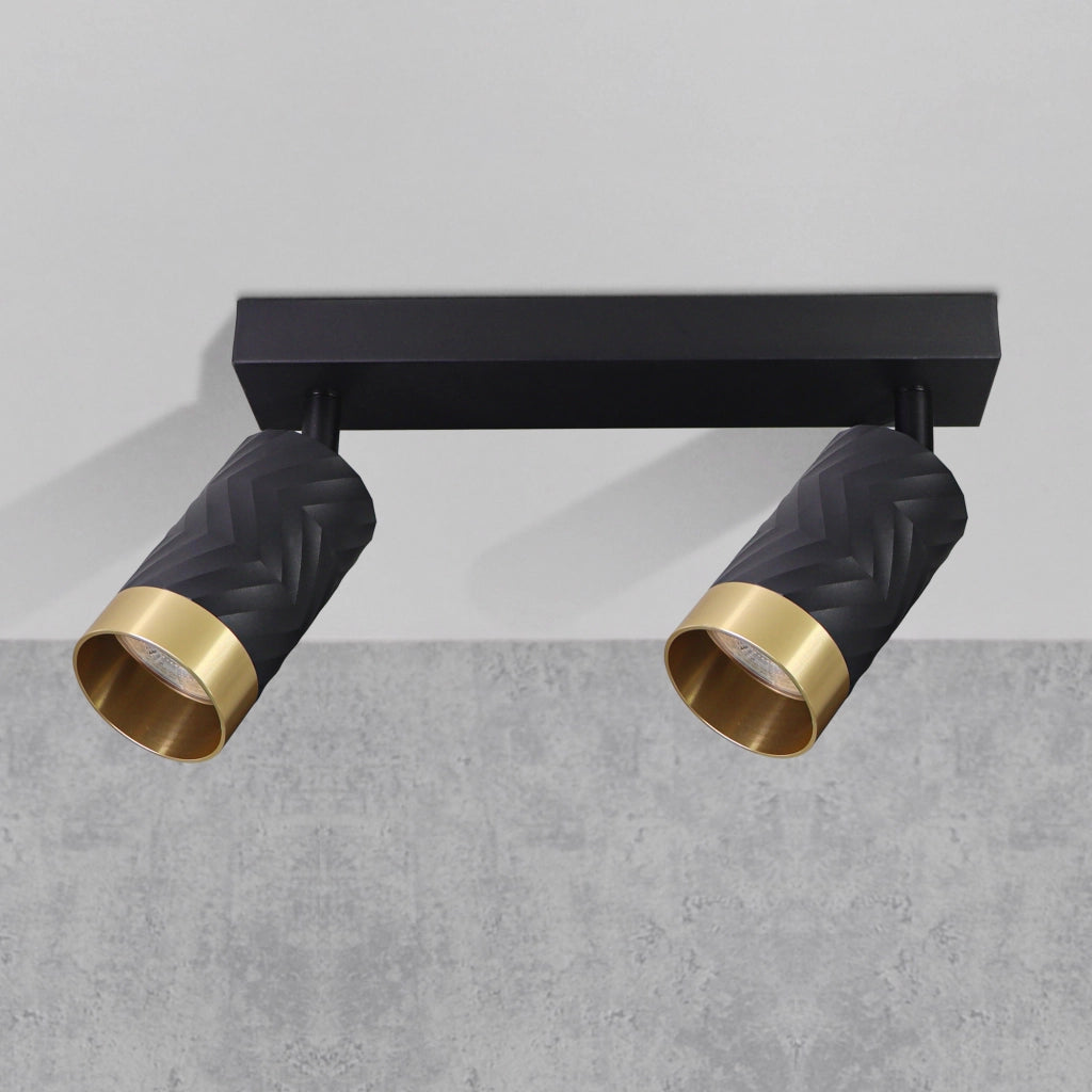 Lampada parete/soffitto 2 luci nero oro GU10 Arras Polux