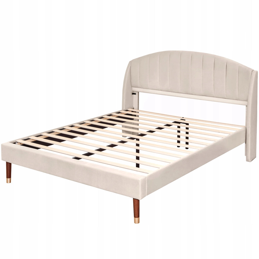 Letto matrimoniale 160x200 - Xylo - Velluto beige, struttura in legno