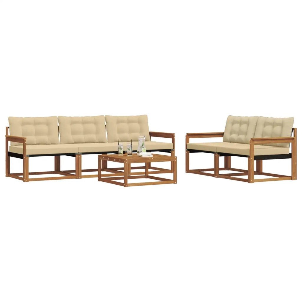 Set di divani da esterno con cuscino 6 pcs Naturale e Beige 3369188