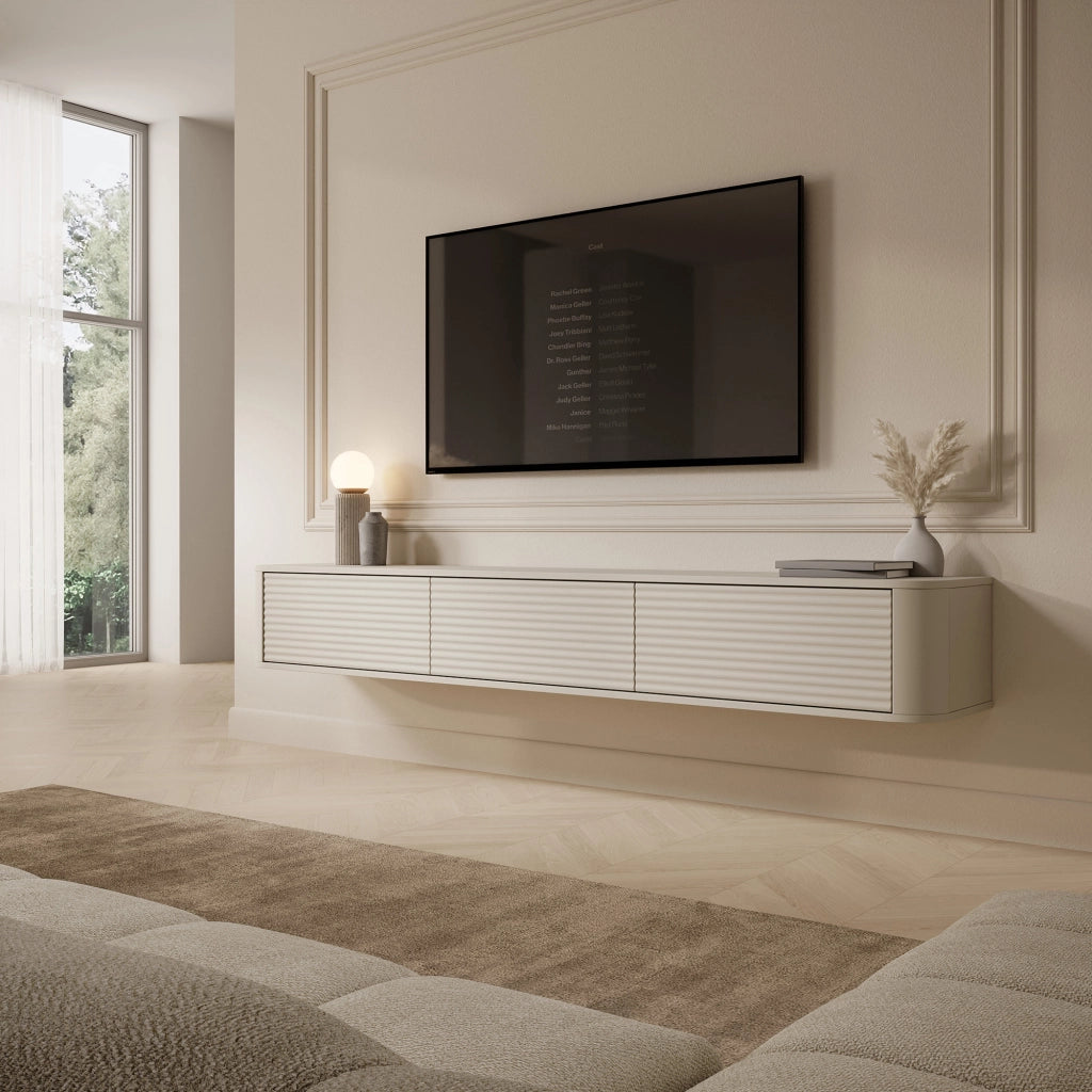 Kahate, Mobile Porta tv 3 Cassetti, 200x34x28h cm Beige Cashmere