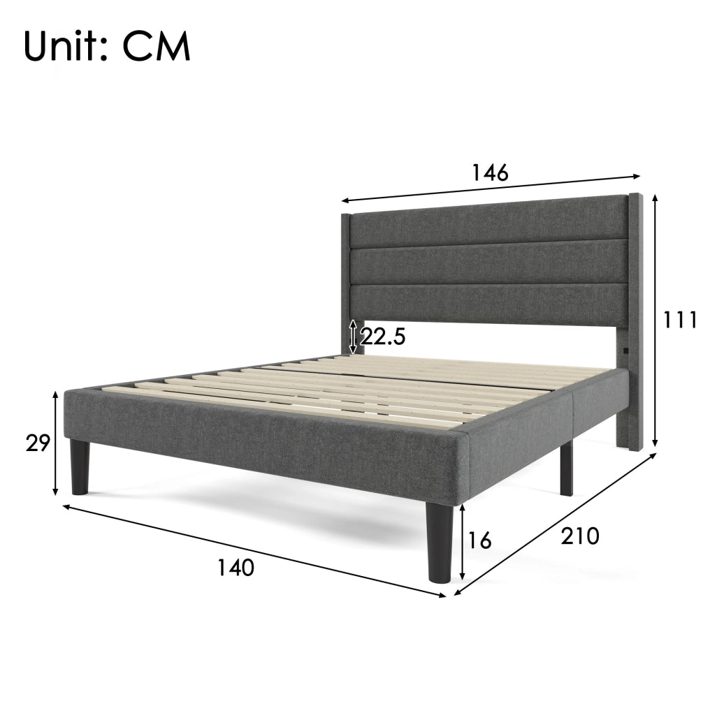 Letto matrimoniale 140x200 cm con materasso H3 grigio scuro