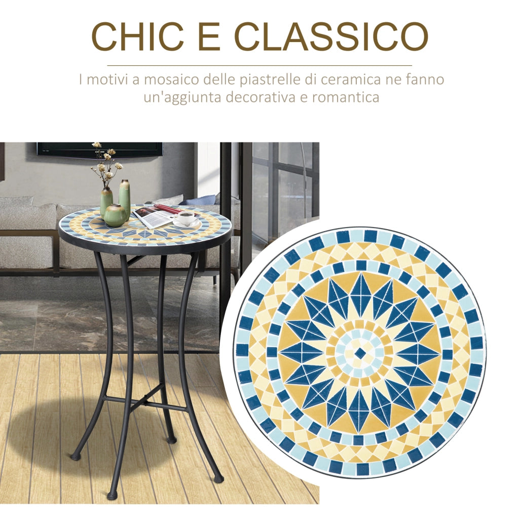 Tavolino da Giardino in Metallo con Piano d'Appoggio a Mosaico, §¶35.5x53.5cm