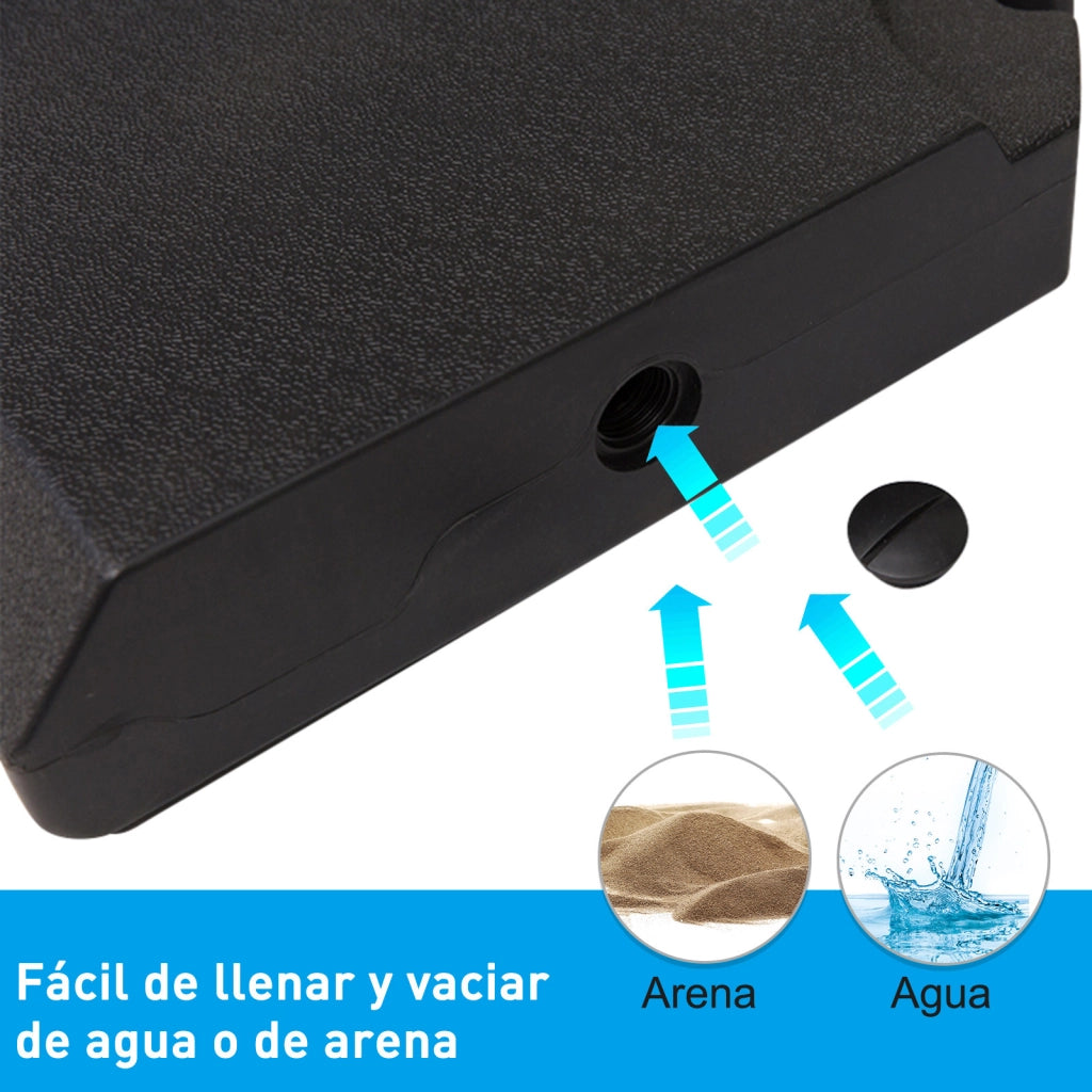 Base per Ombrellone 100x100x9,5 cm ¨C zephmum ¨C 4 Pezzi, Riempi con Acqua o Sabbia, Nero