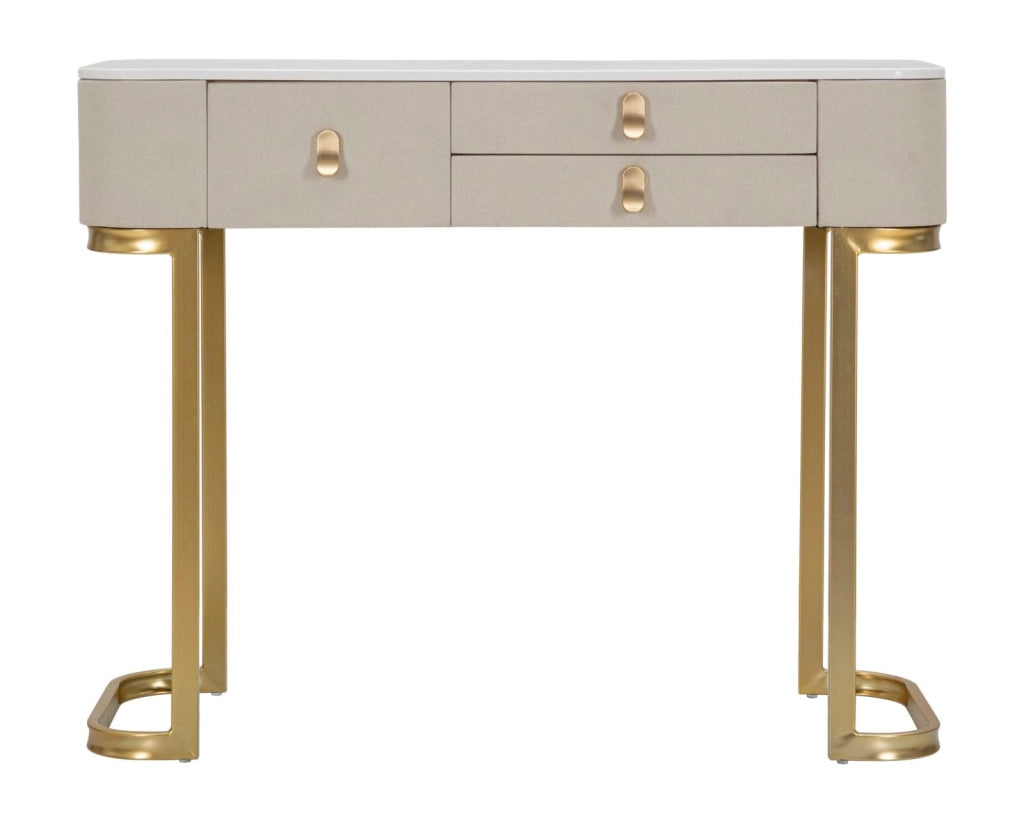 Console Elegante con 3 Cassetti e Piano in Simil Marmo cm 100x40x80