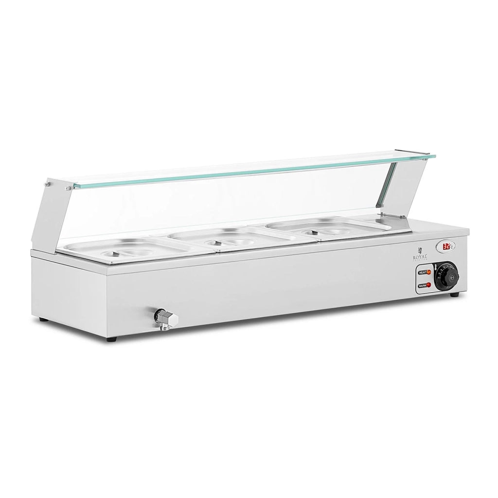 Bagnomaria - 2.000 watt - 3 x GN 1/2 - rubinetto di scarico - coperchio in vetro 14_0004222