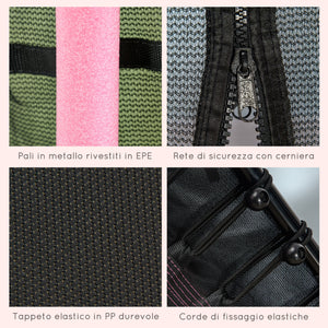 Trampolino Tappeto Elastico per Bambini con Ingresso a Cerniera e Pali Imbottiti Ø163.5x190 cm in Acciaio, PP e EPE Rosa