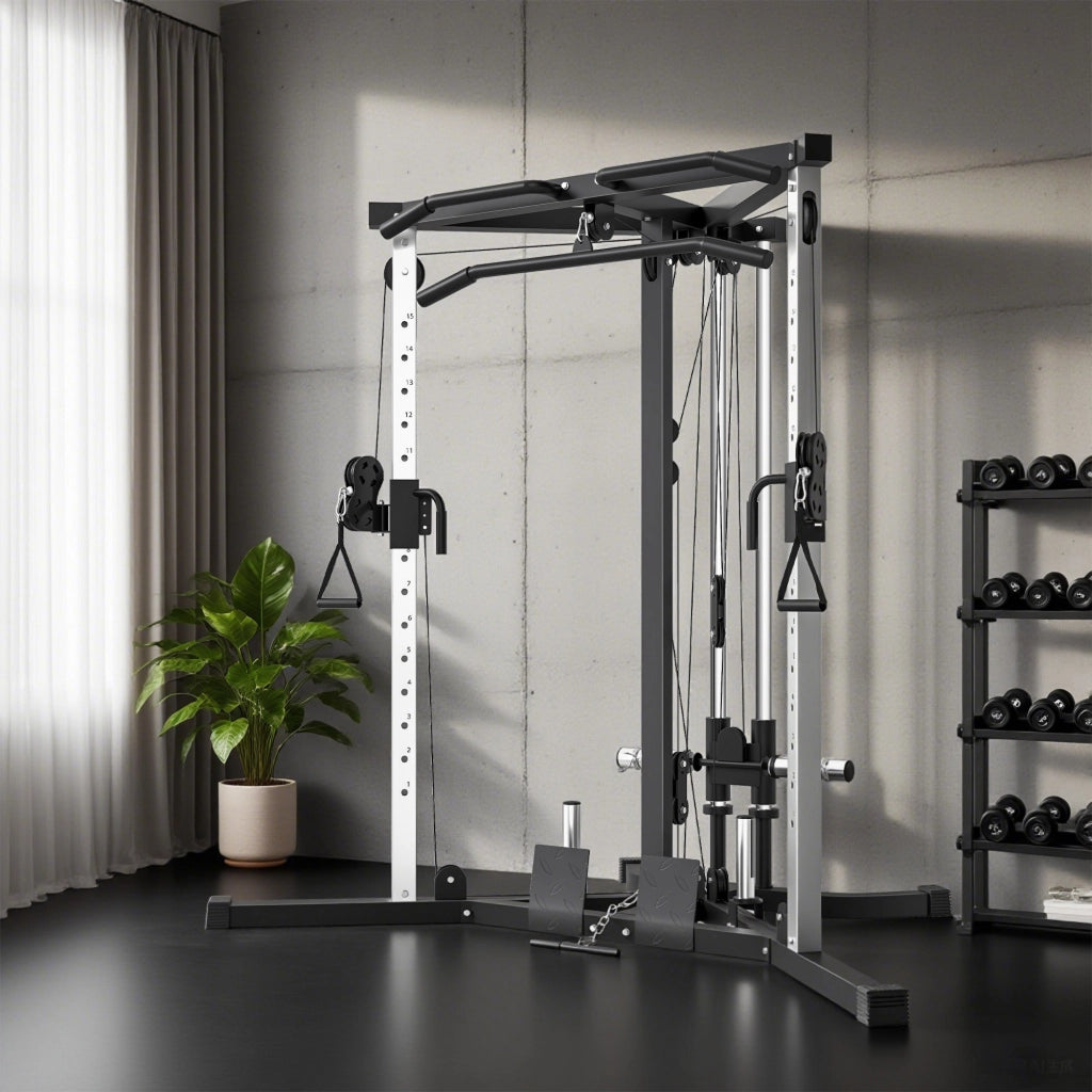 Stazione Fitness Multifunzione con Sbarra Trazioni e Bilanciere ¨C Minimal ¨C Acciaio, 170x139x200 cm, Nero