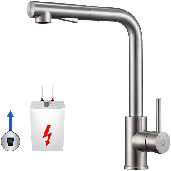 Lagedrukkeukenkraan Uitschuifbaar con 3 Aree di Connettività, Lagedrukkeukenkraan con Douche, Keukenmengkraan con 2 Tipi di Getto d'Acqua, Kraan per Boiler in Acciaio Inossidabile Laccato.