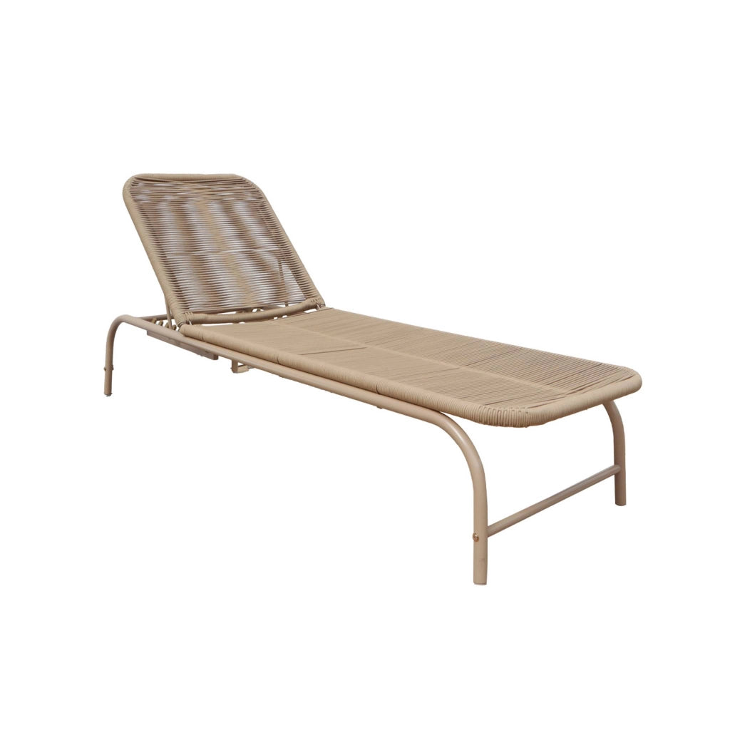 Set 2 lettini prendisole in acciaio e corda multiposizione, beige