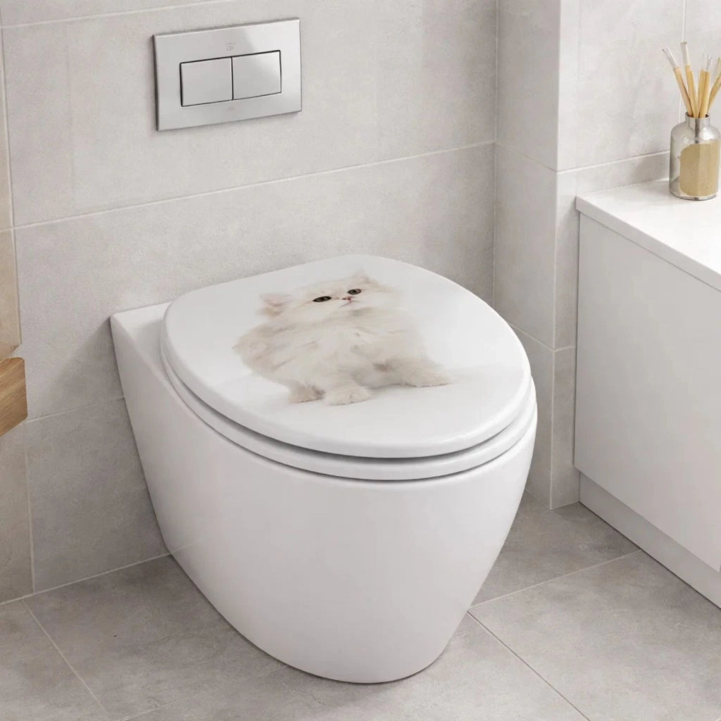 Sedile wc copri vater universale frizionato fantasia in mdf chiusura rallentata *** fantasia white cat, confezione 1